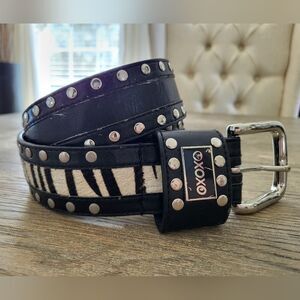 Xoxo Black Leather Brown Calf Hair Silver Studded Belt Sz M VTG 30'